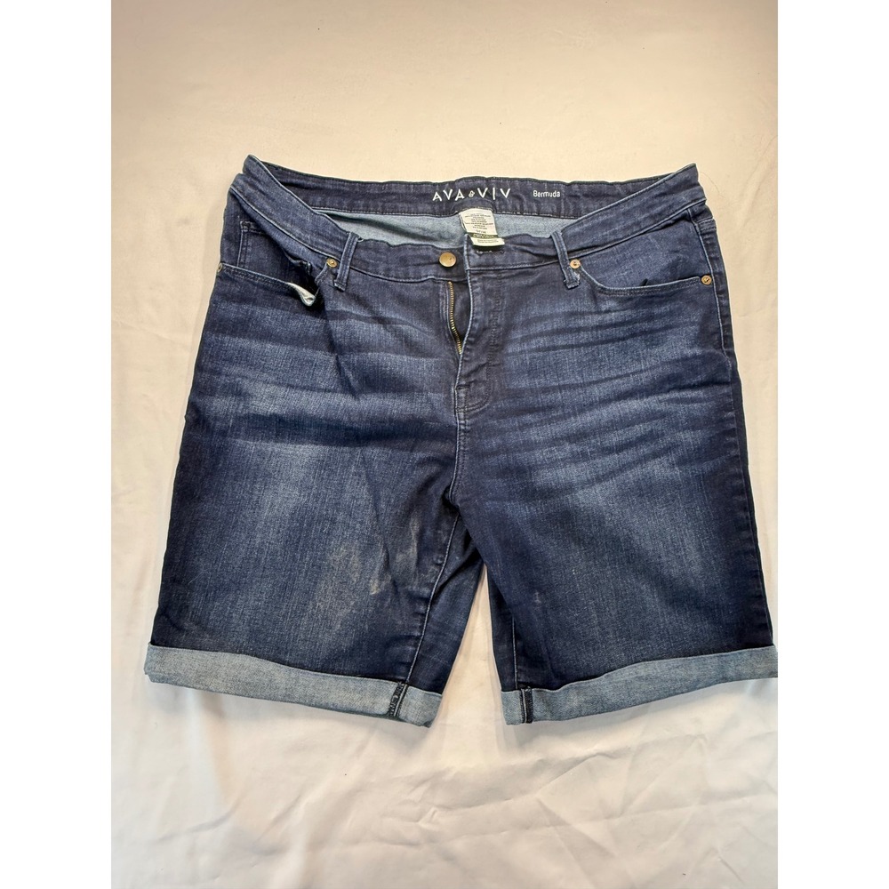 Ava & Viv Womens Plus Size 20W Bermuda Denim Shorts Dark Wash Power Stretch Cuff